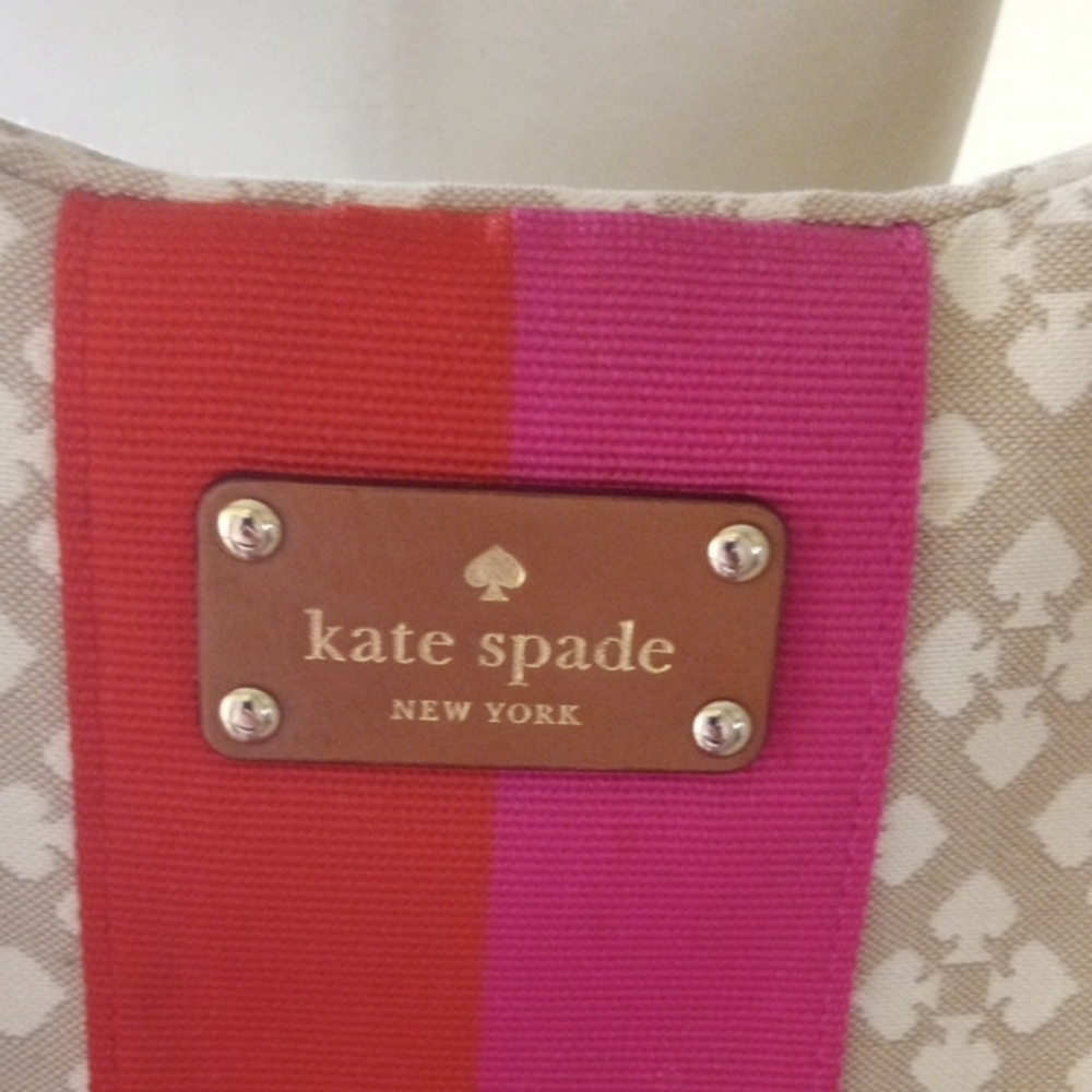Kate Spade New York Cream and Pink Tote Canvas Tote Weekender Diaper Bag - Picture 4 of 17